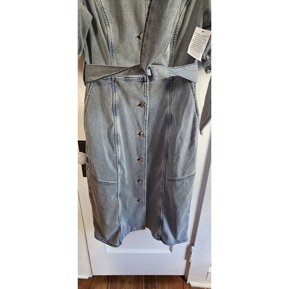 NWT C wonder Christian Siriano buttoned stretch denim midi shirt belte dress S - Picture 4 of 14